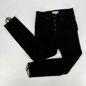 Madewell 9" Mid-Rise Skinny Jeans Black Raw Hem Exposed Button Fly Size 25